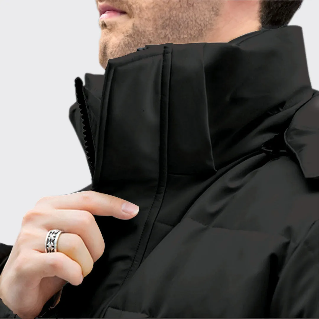 abbee Black XL Winter Hooded Overcoat Long Jacket Stylish Lightweight Quilted Warm Puffer Coat