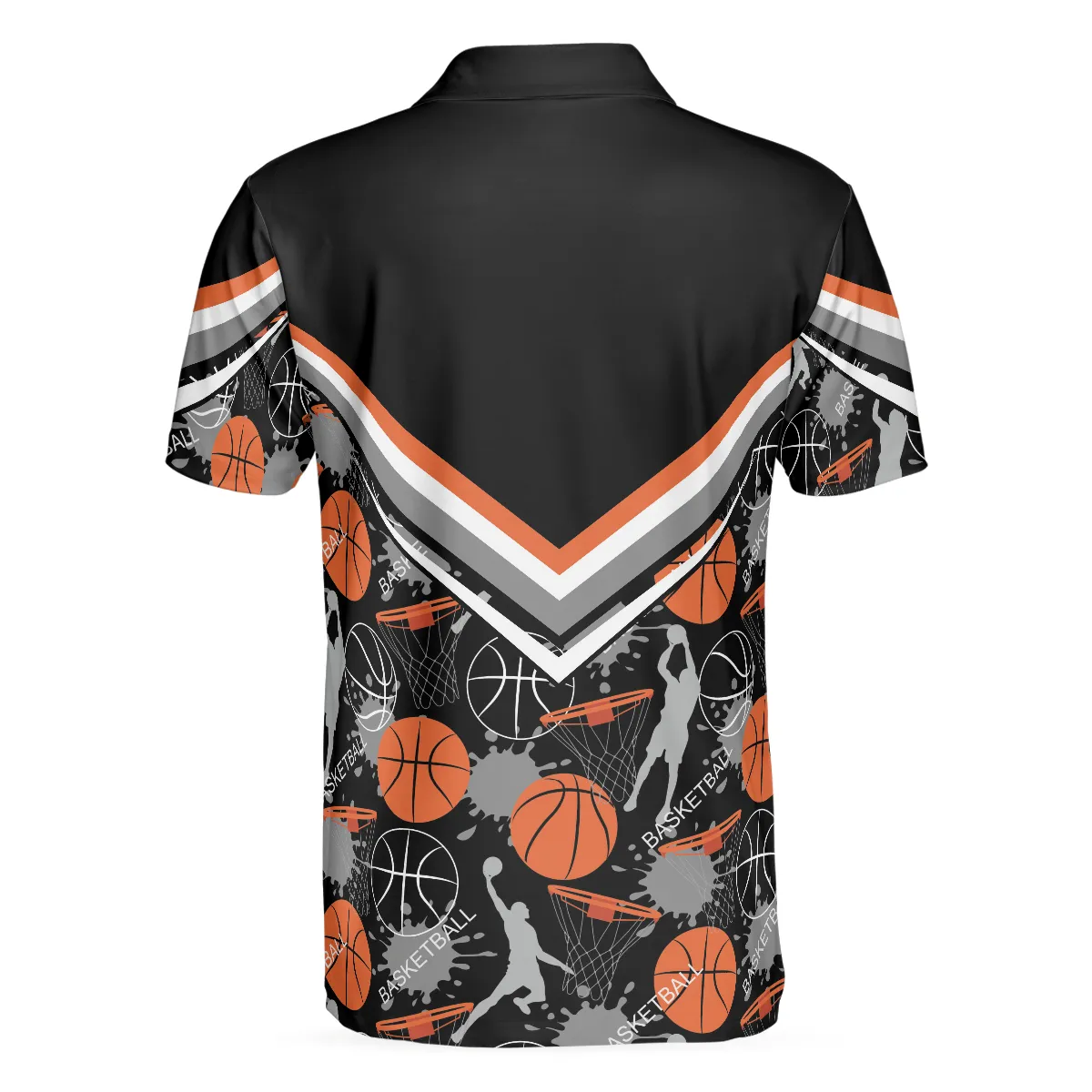 Basketball Pattern Polo Shirt, Black Basketball Polo Style Shirt For Basketball Lovers, Basketball Gift