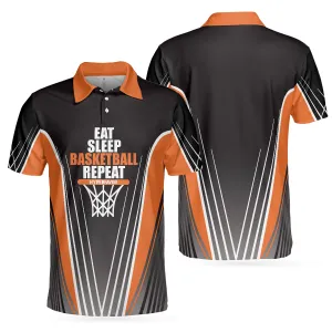 Basketball Players Eat Sleep Basketball Repeat Polo Shirt, Black And Orange BasketBall Shirt For Basketball Fans
