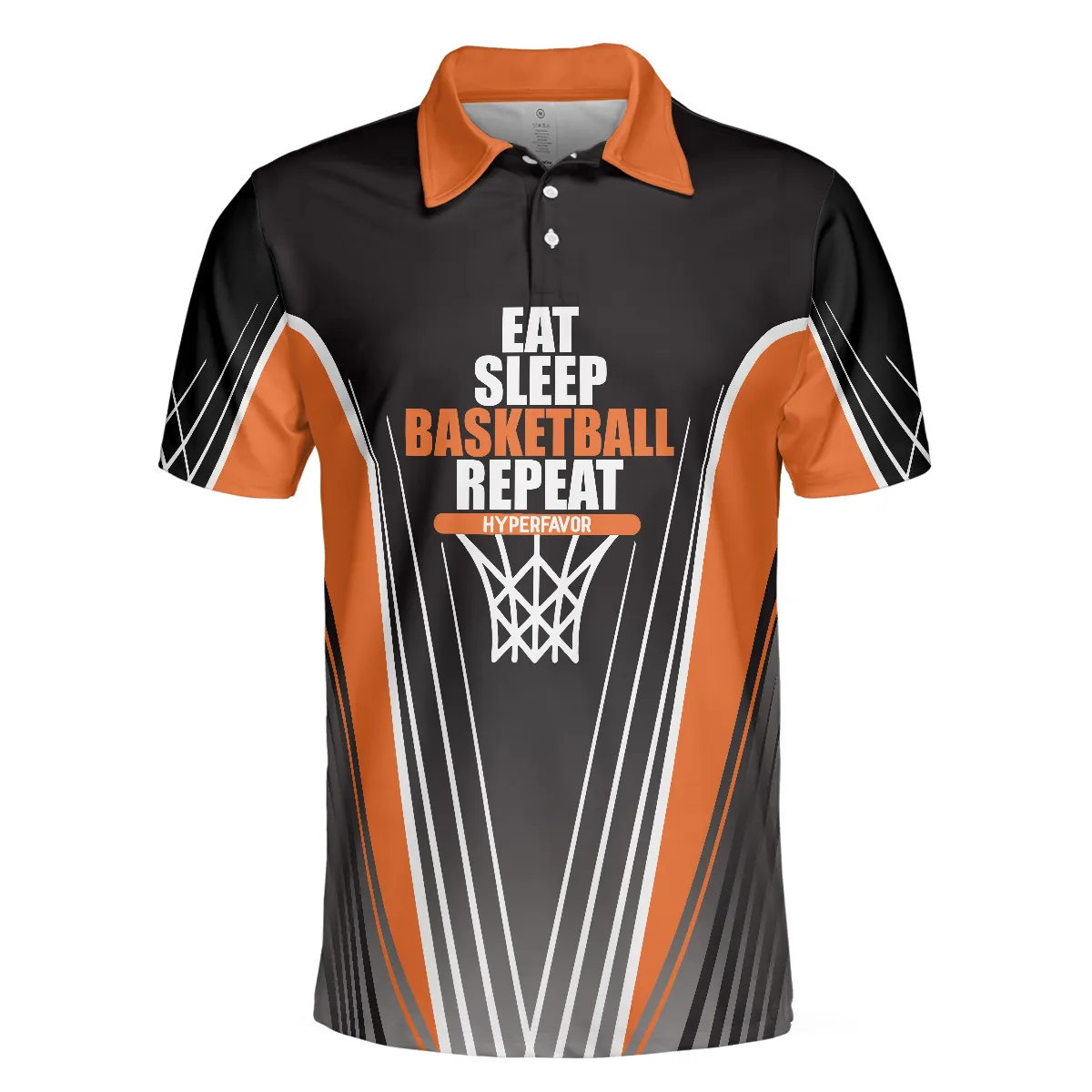 Basketball Players Eat Sleep Basketball Repeat Polo Shirt, Black And Orange BasketBall Shirt For Basketball Fans