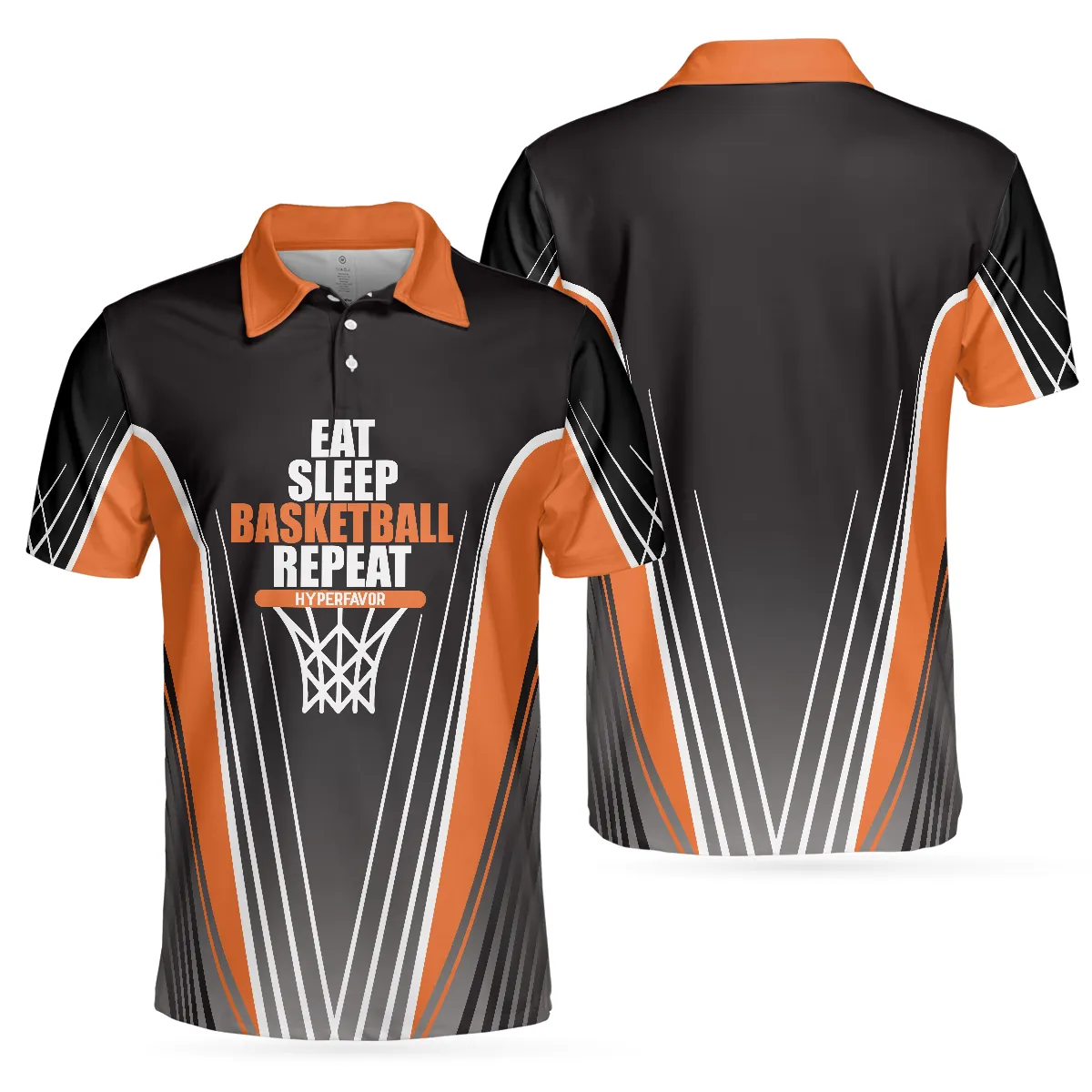 Basketball Players Eat Sleep Basketball Repeat Polo Shirt, Black And Orange BasketBall Shirt For Basketball Fans