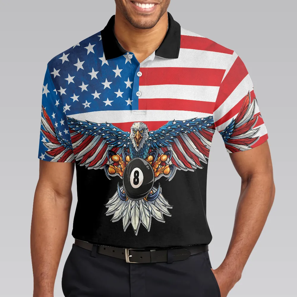 Billiards American Eagle Polo Shirt, Cool American Flag Billiards Shirt For Men, Best Billiards Gift Idea