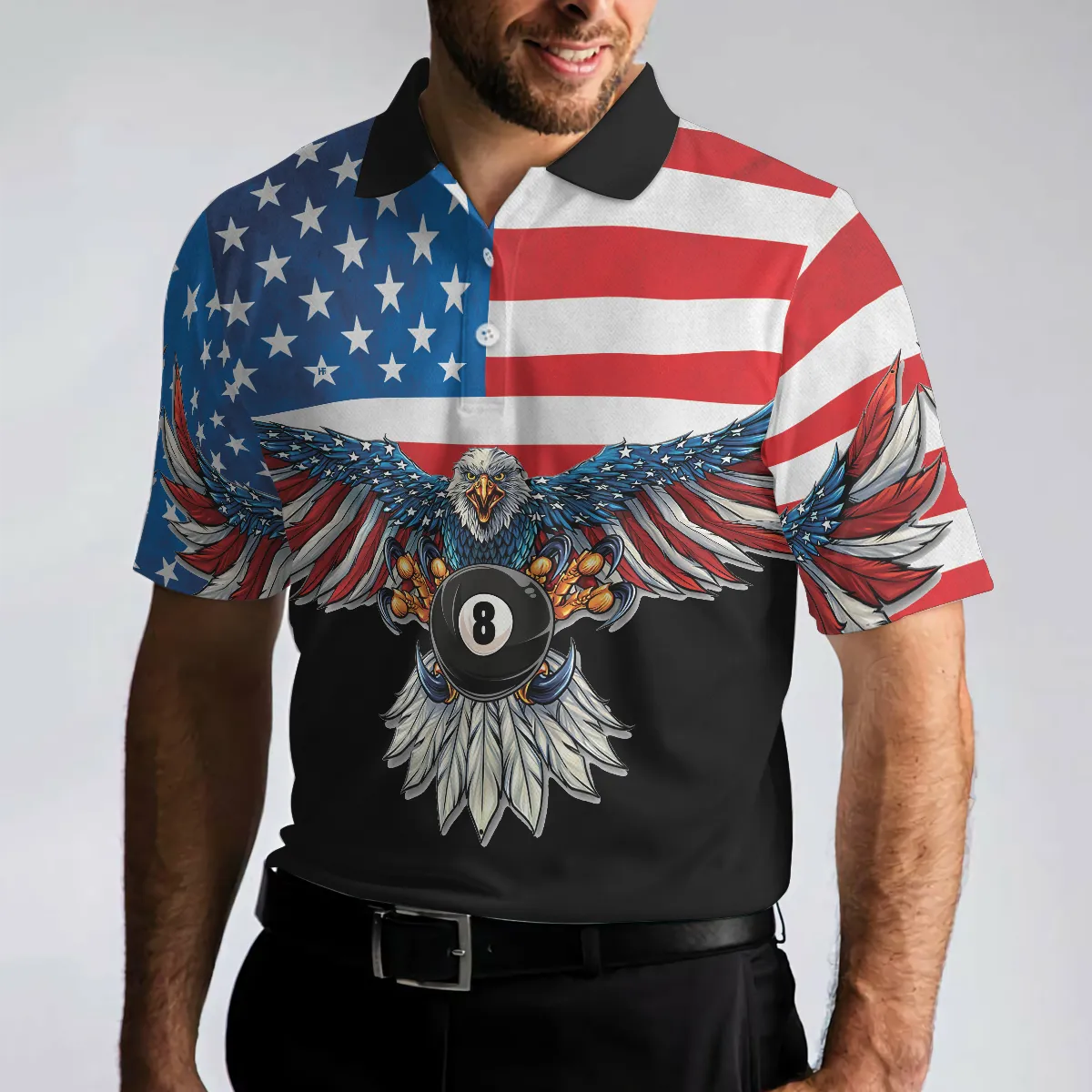 Billiards American Eagle Polo Shirt, Cool American Flag Billiards Shirt For Men, Best Billiards Gift Idea