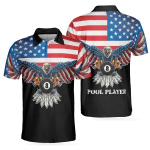 Billiards American Eagle Polo Shirt, Cool American Flag Billiards Shirt For Men, Best Billiards Gift Idea