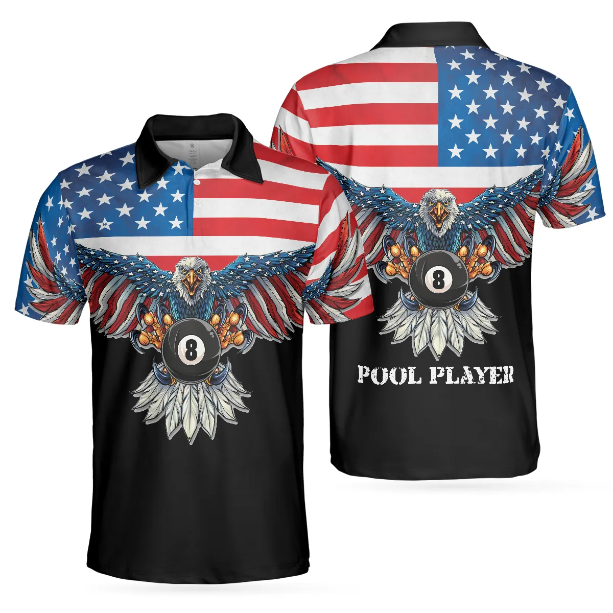 Billiards American Eagle Polo Shirt, Cool American Flag Billiards Shirt For Men, Best Billiards Gift Idea