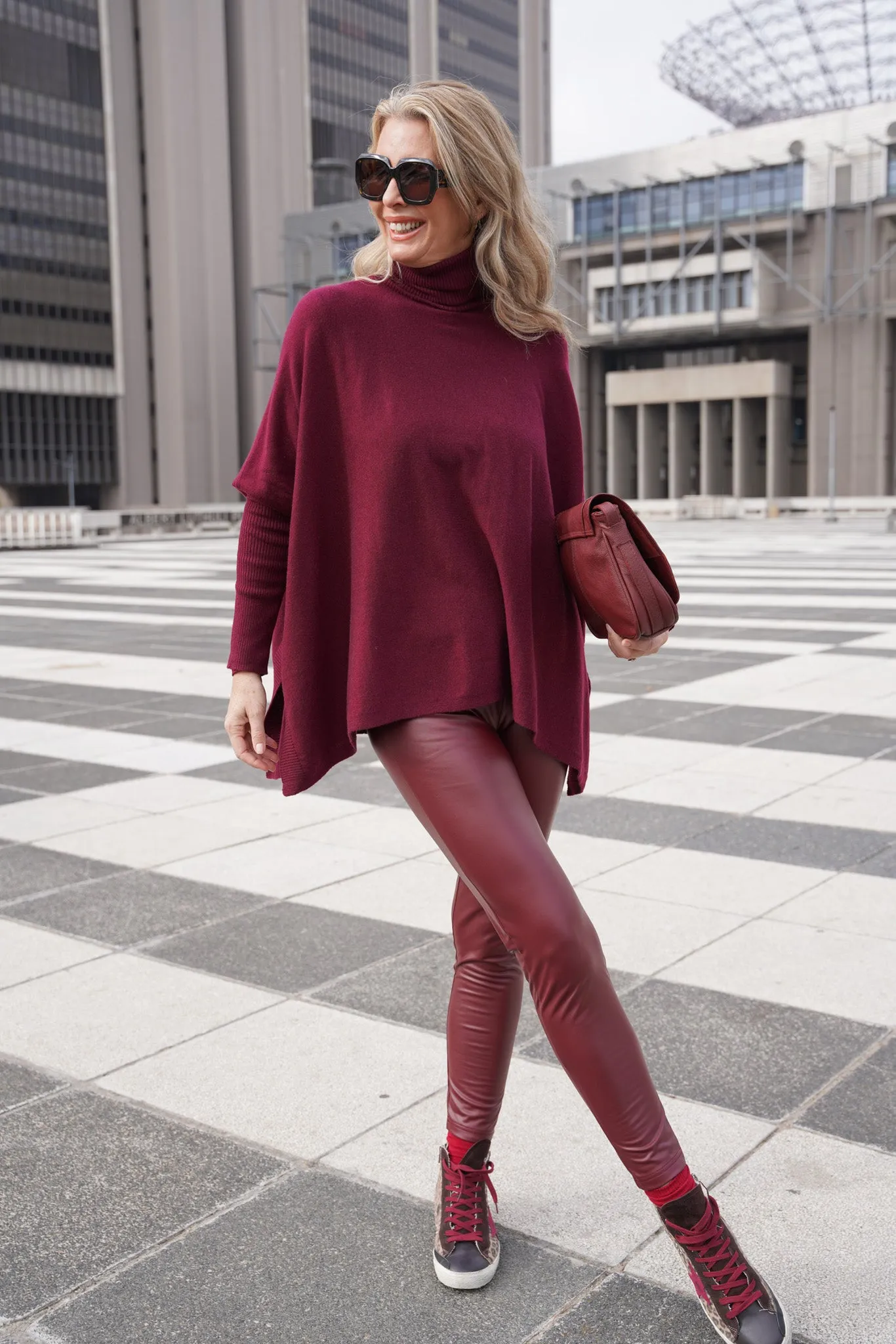 Burgundy Leatherette Leggings