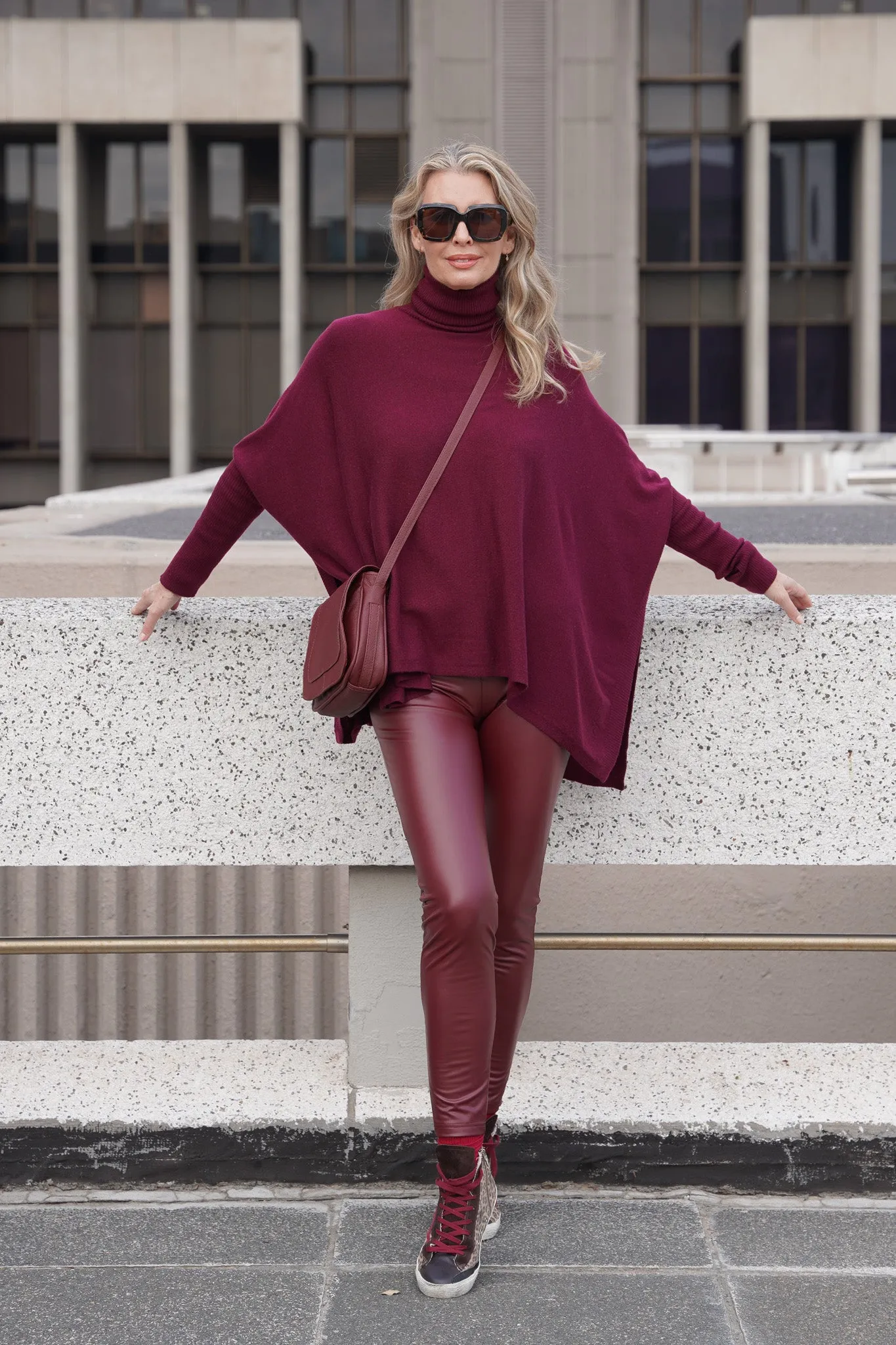 Burgundy Leatherette Leggings