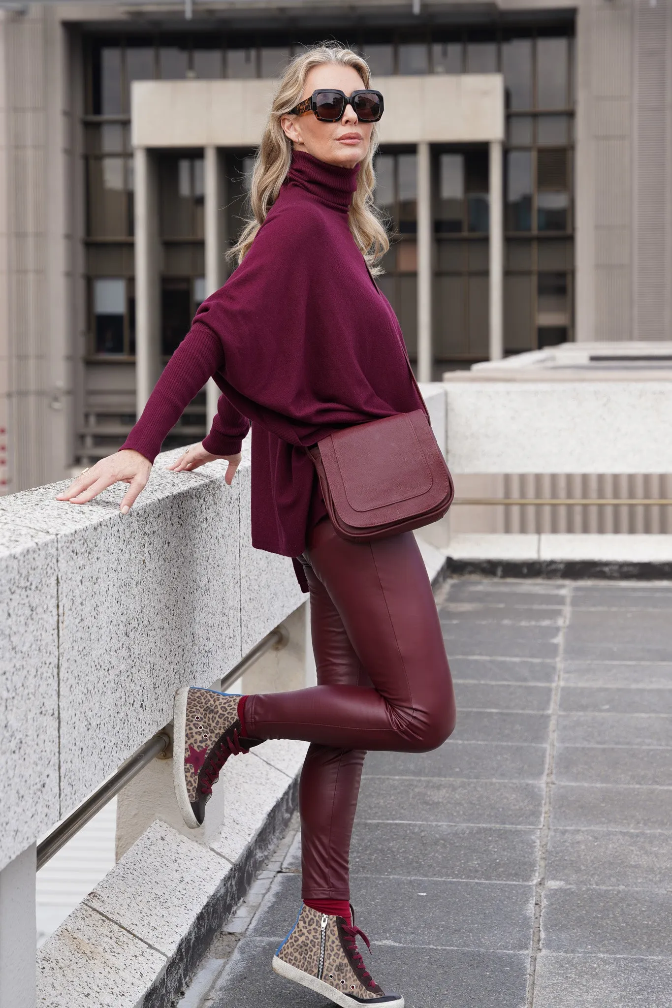 Burgundy Leatherette Leggings