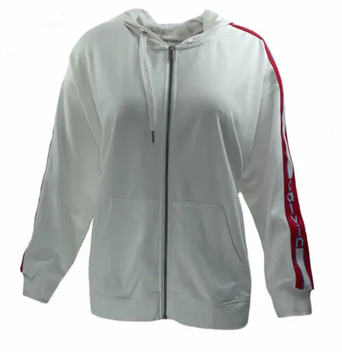 Calvin Klein Performance Women's Plus Striped Fitness Hoodie White Size 3X