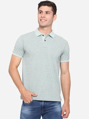 Cameo Green Printed Slim Fit Polo T-Shirt | Greenfibre