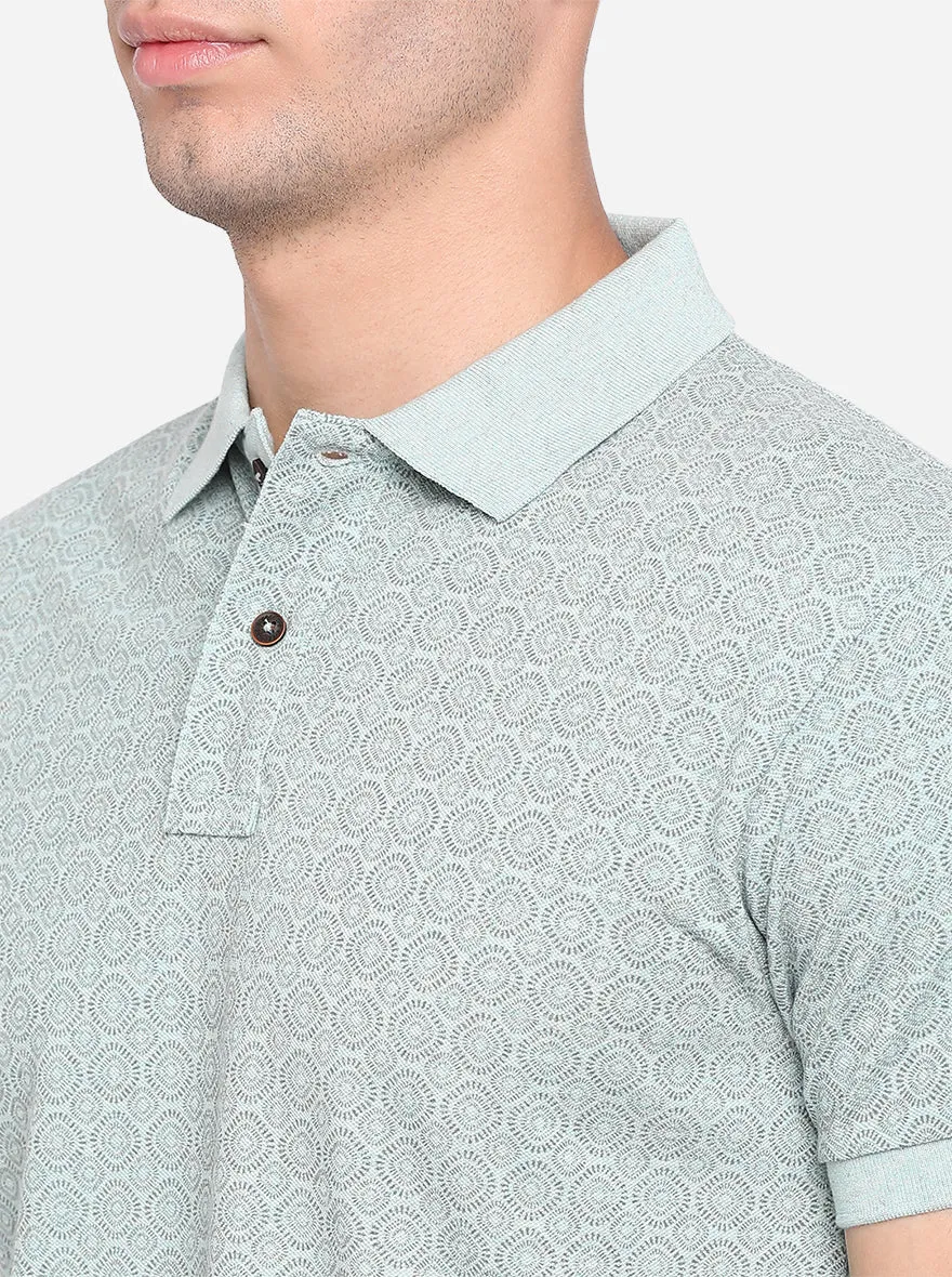Cameo Green Printed Slim Fit Polo T-Shirt | Greenfibre