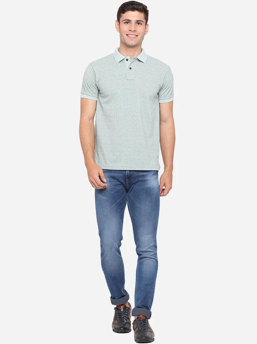 Cameo Green Printed Slim Fit Polo T-Shirt | Greenfibre