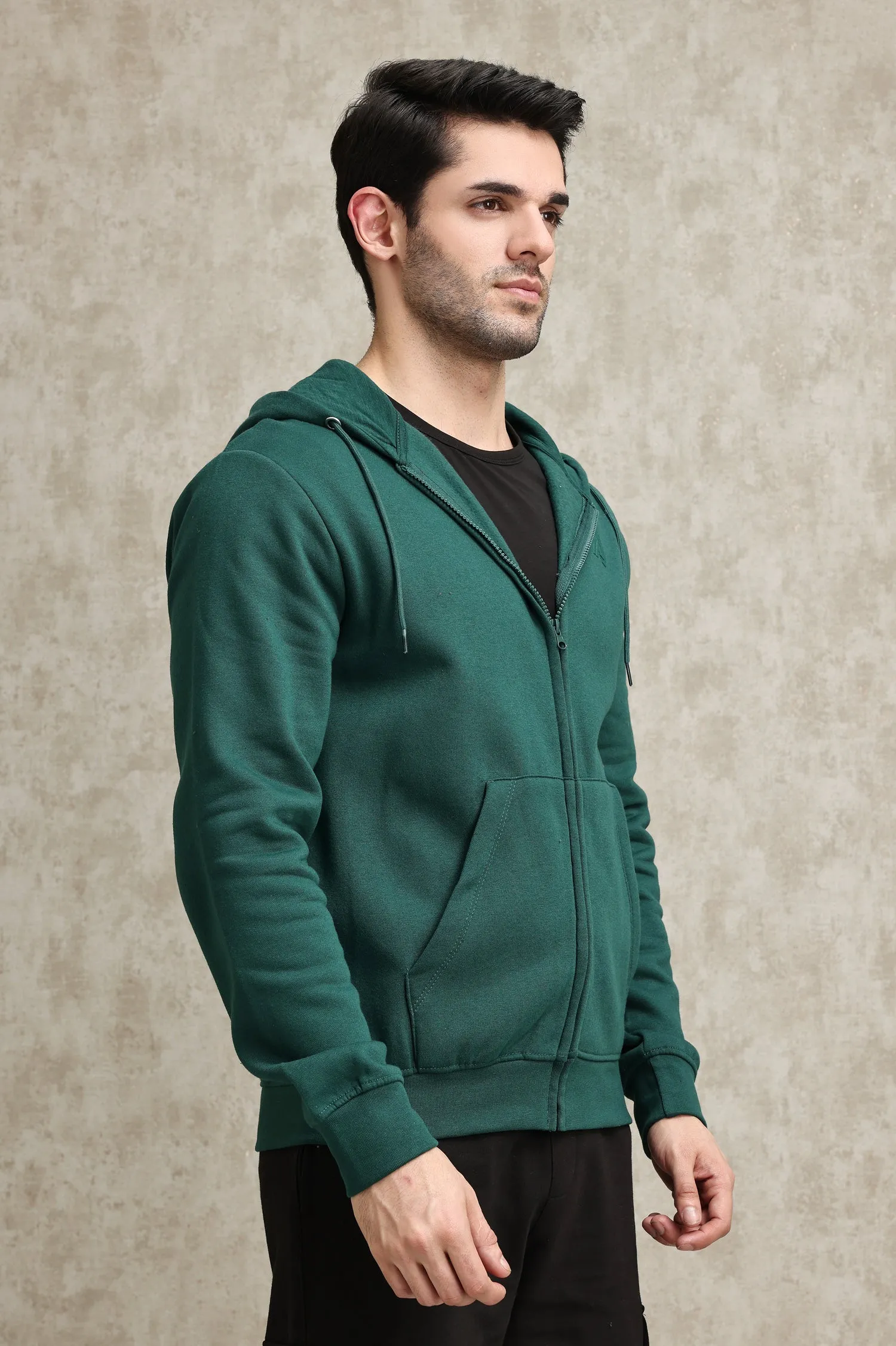 CLASSIC FLEECE-LINED ZIP-UP HOODIE-GREEN