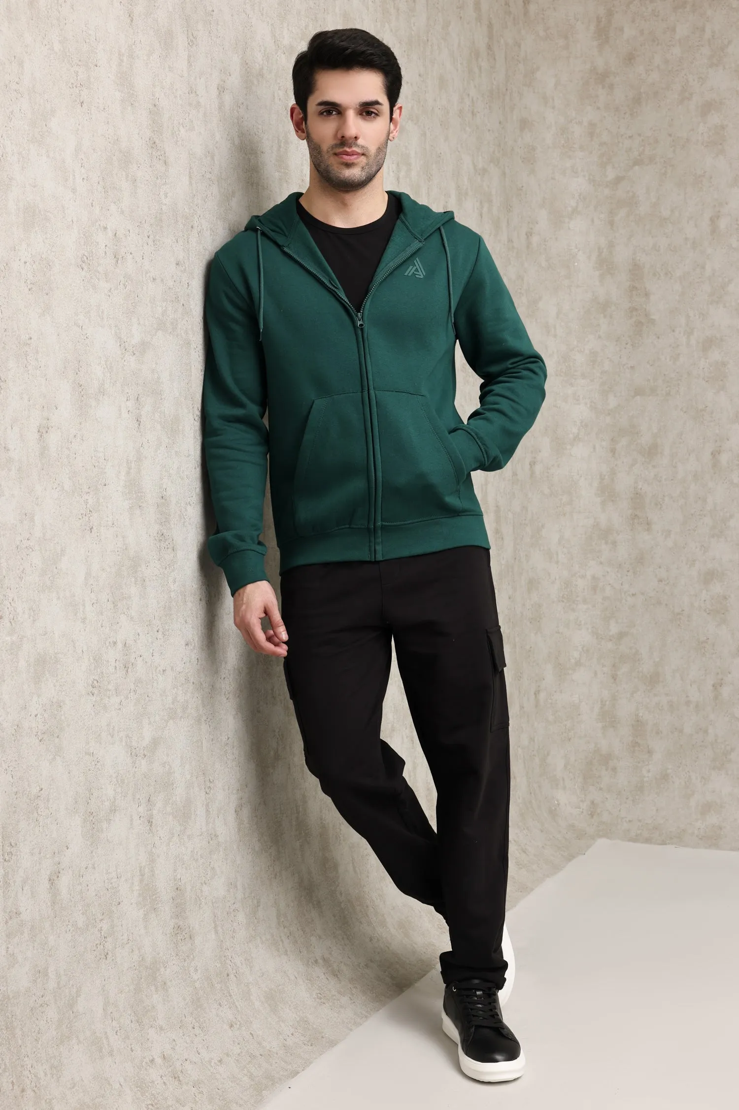 CLASSIC FLEECE-LINED ZIP-UP HOODIE-GREEN