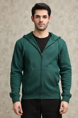 CLASSIC FLEECE-LINED ZIP-UP HOODIE-GREEN