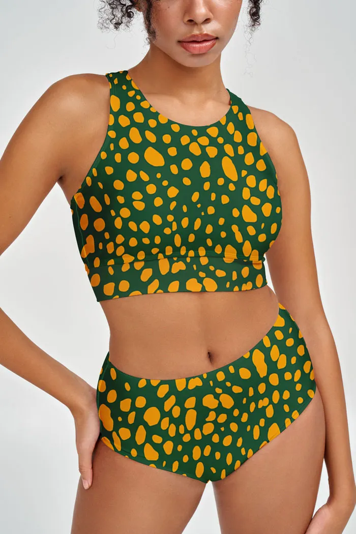 Collagen Cara Green Abstract High-Waist Hipster Bikini Bottom - Women