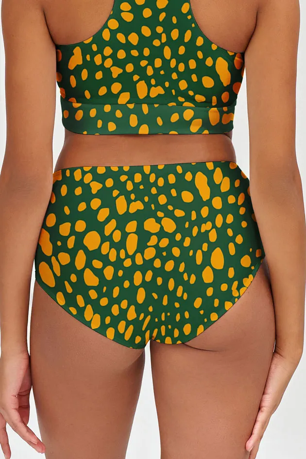 Collagen Cara Green Abstract High-Waist Hipster Bikini Bottom - Women