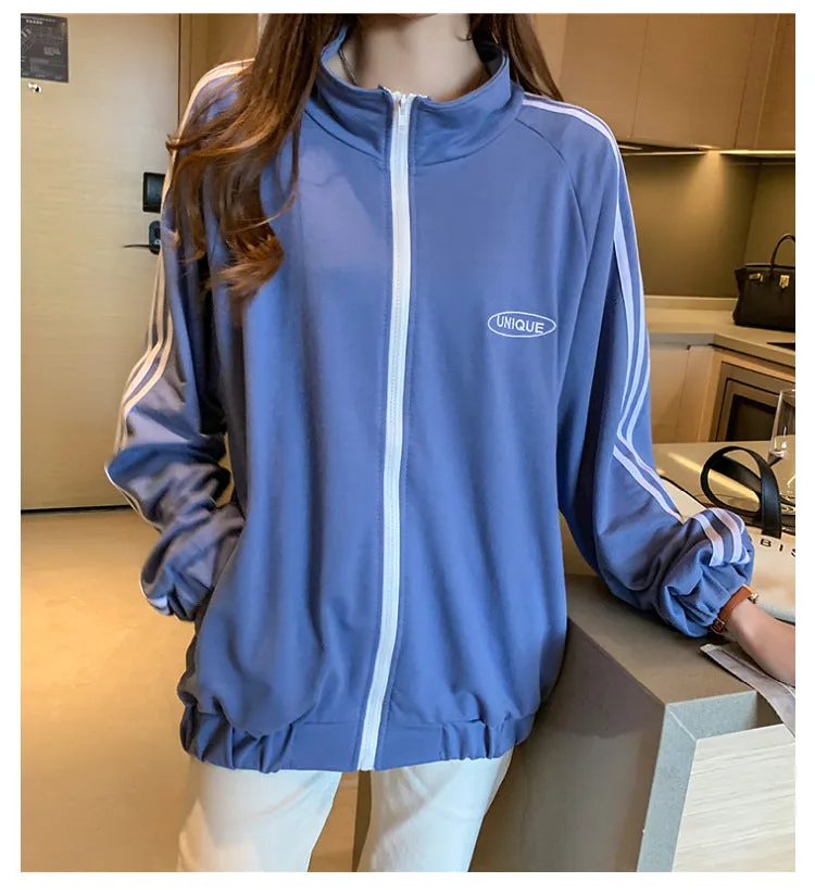 Cotton cecBaseball Jersey Tops Women Korean Hong Kong Stand Collar Zipper Cardigan Outerwear