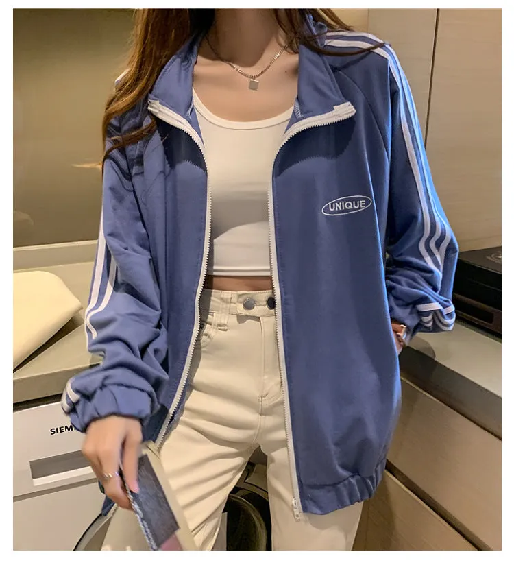 Cotton cecBaseball Jersey Tops Women Korean Hong Kong Stand Collar Zipper Cardigan Outerwear