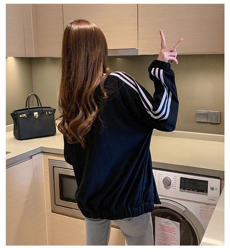 Cotton cecBaseball Jersey Tops Women Korean Hong Kong Stand Collar Zipper Cardigan Outerwear