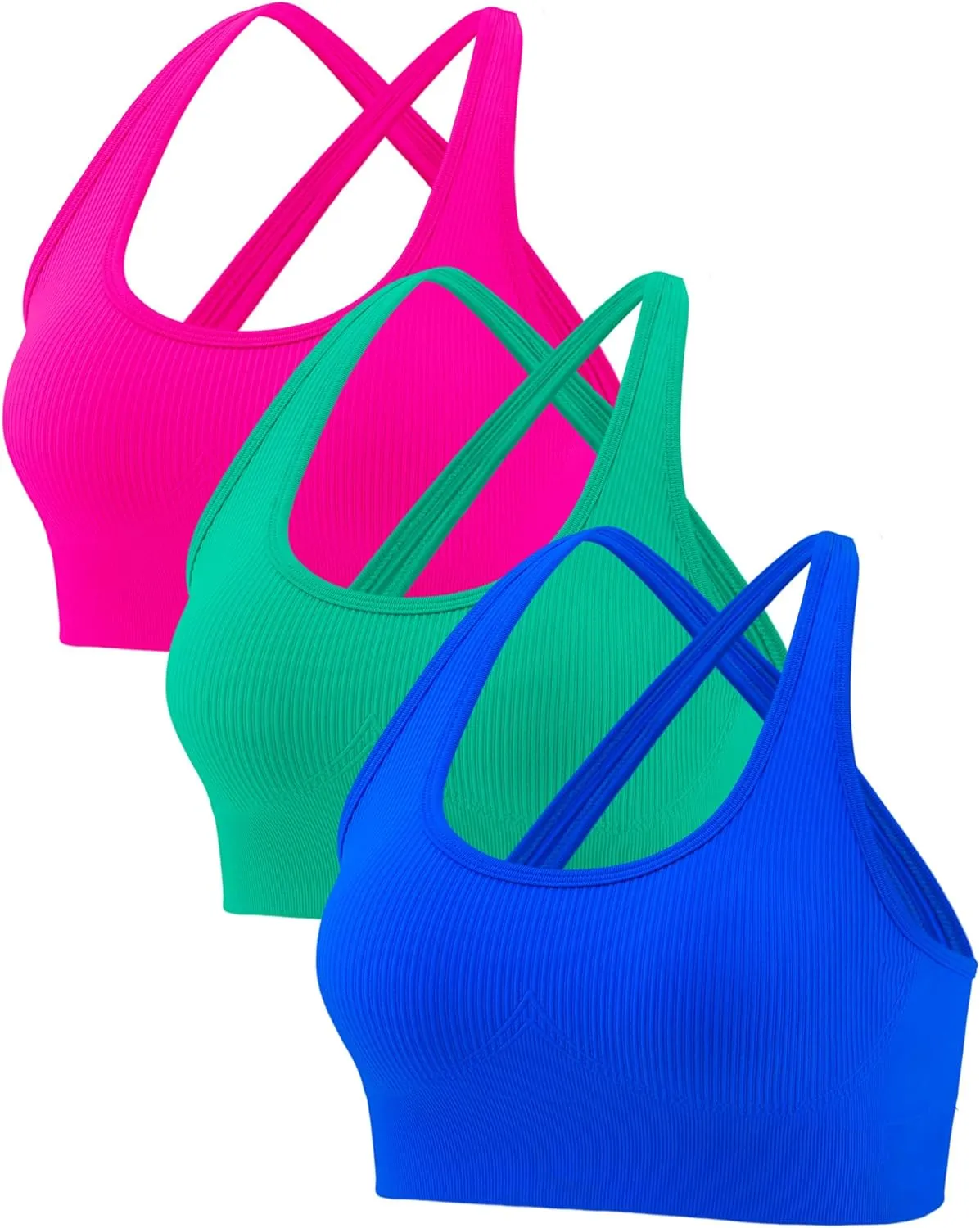Crisscross Back Seamless Padded Sports Bra High Support with Removable Pads