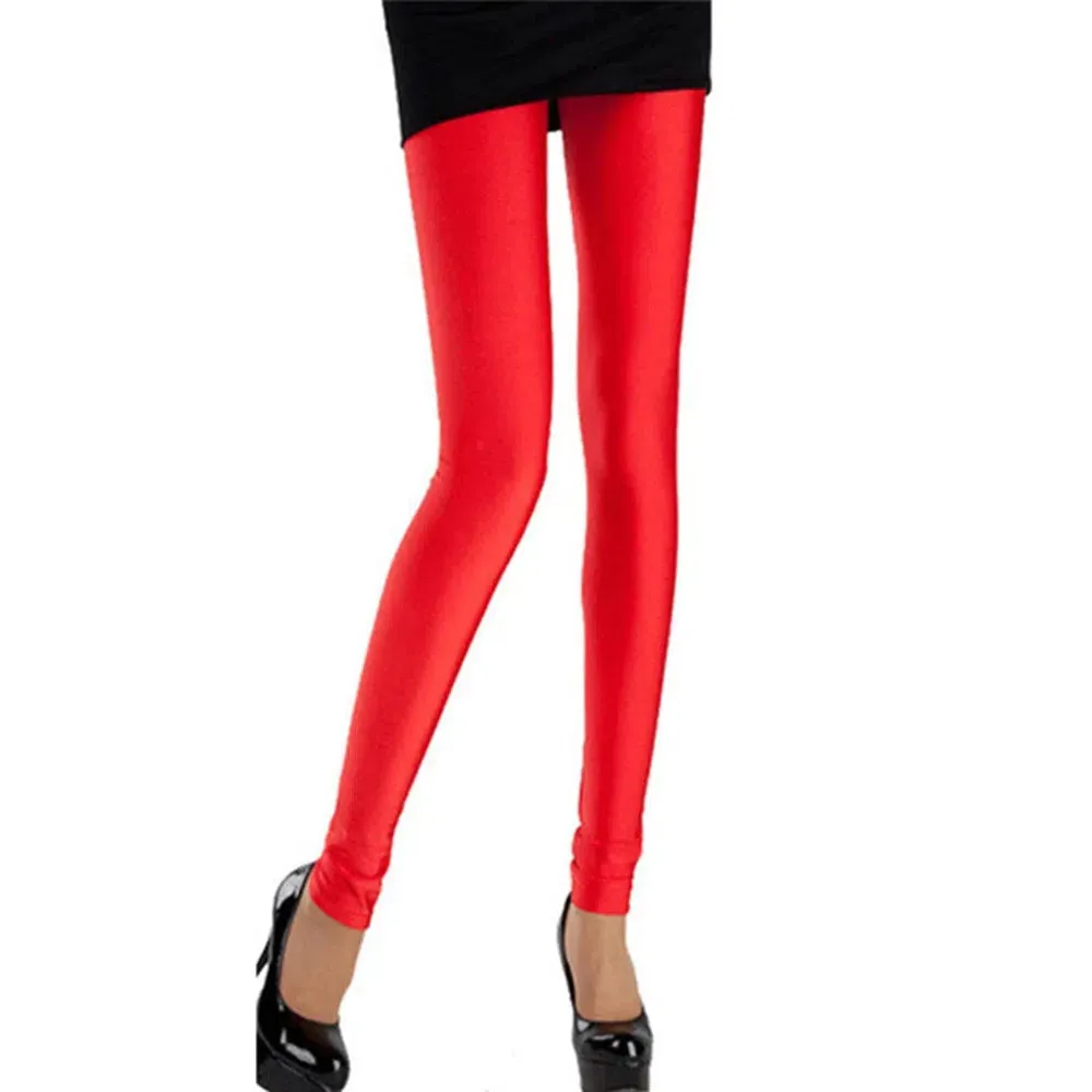 CUHAKCI Women Shiny Pant Leggings Fluorescent Casual Trousers