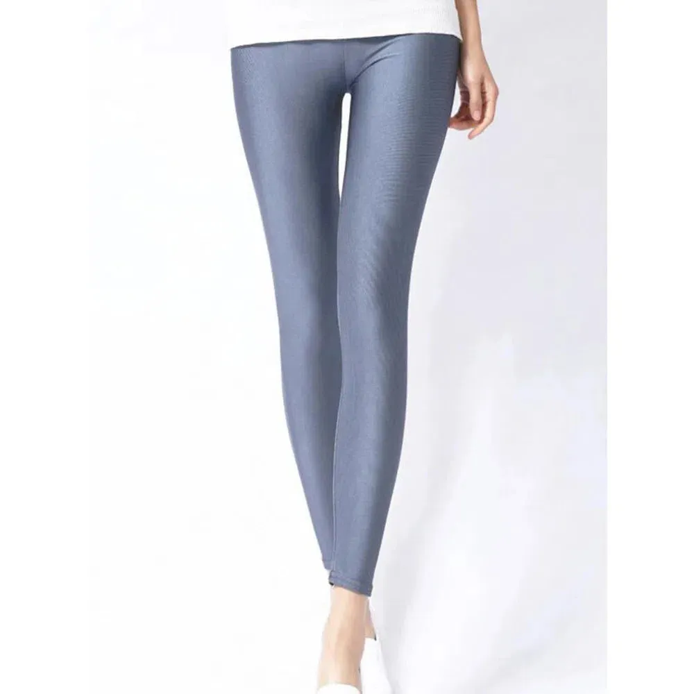 CUHAKCI Women Shiny Pant Leggings Fluorescent Casual Trousers