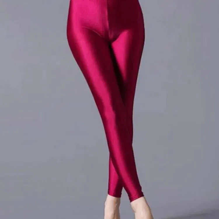 CUHAKCI Women Shiny Pant Leggings Fluorescent Casual Trousers
