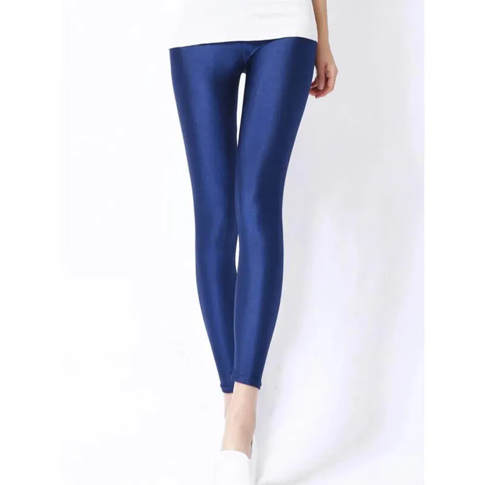CUHAKCI Women Shiny Pant Leggings Fluorescent Casual Trousers