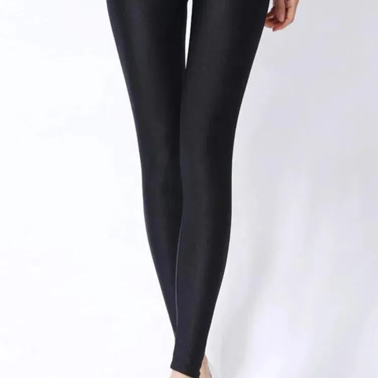 CUHAKCI Women Shiny Pant Leggings Fluorescent Casual Trousers