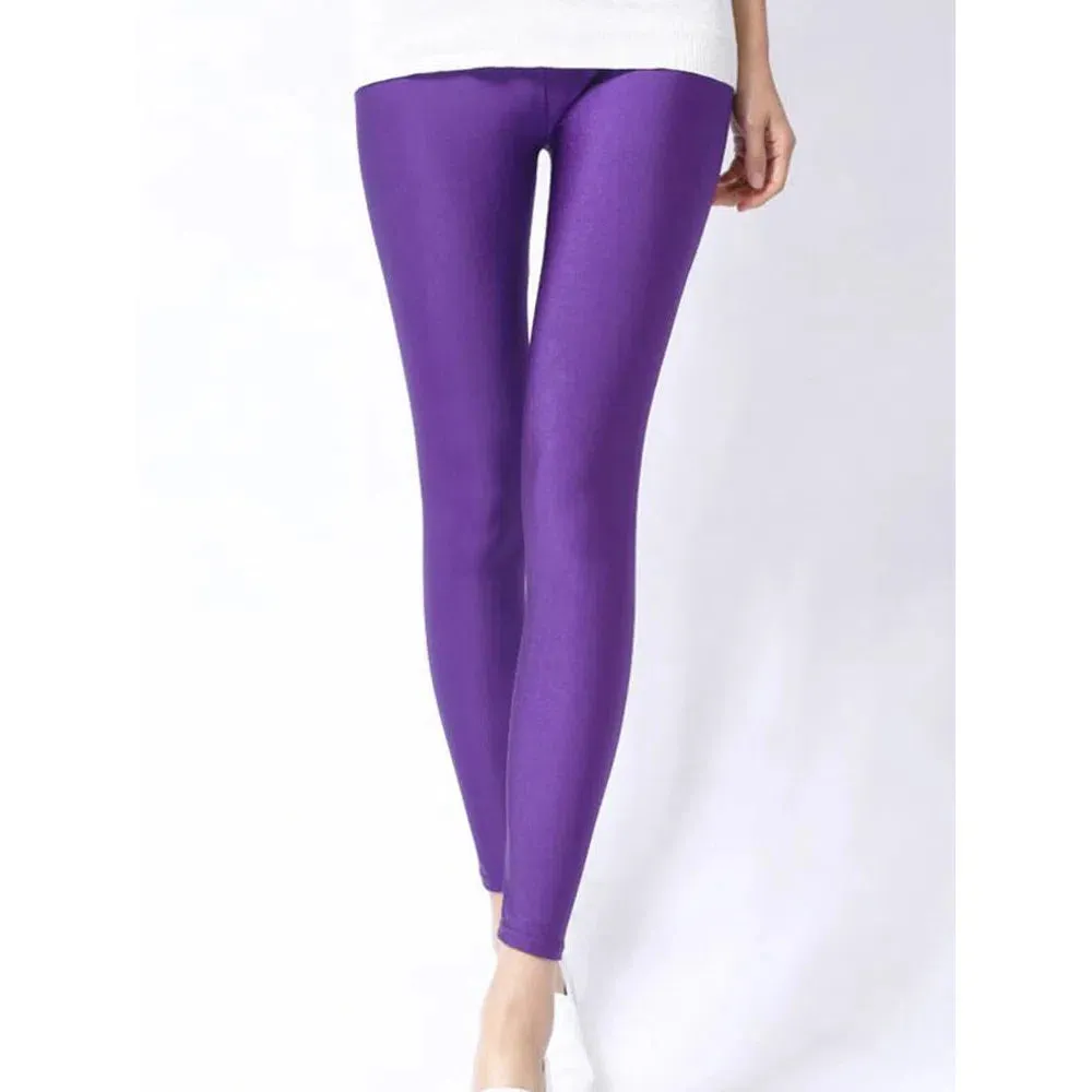 CUHAKCI Women Shiny Pant Leggings Fluorescent Casual Trousers