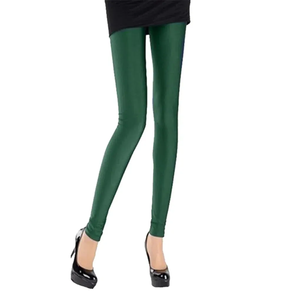 CUHAKCI Women Shiny Pant Leggings Fluorescent Casual Trousers