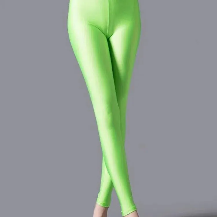 CUHAKCI Women Shiny Pant Leggings Fluorescent Casual Trousers