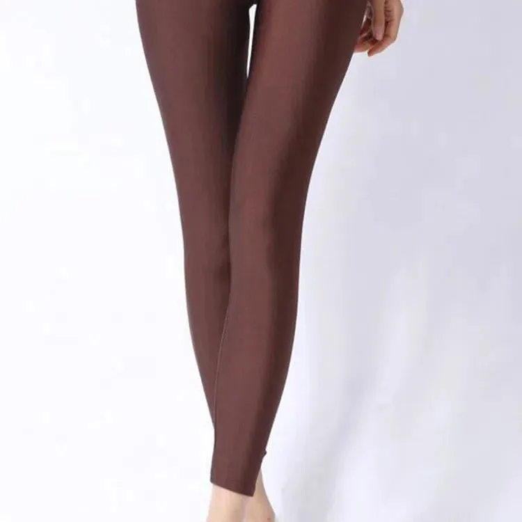 CUHAKCI Women Shiny Pant Leggings Fluorescent Casual Trousers