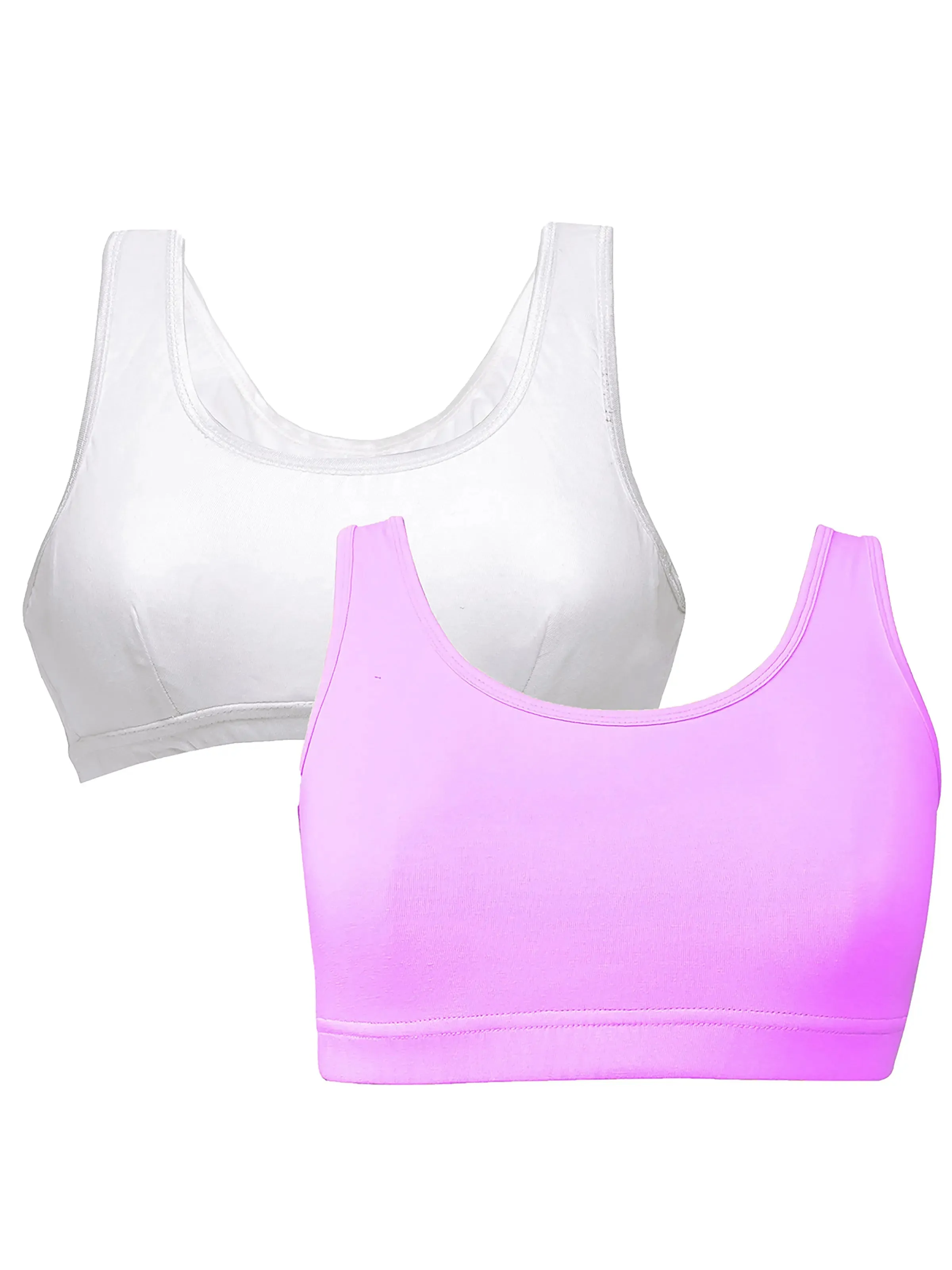 Double-Layer Thin Strap Cotton Athletic Bra | Non-Padded Beginner Bra | NEON GREEN & WHITE
