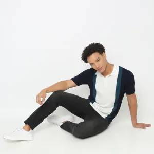 Hand Knit Jersey™ Modern Smart Vertical Stripes Flat Knit Regular Fit Polo T-Shirt
