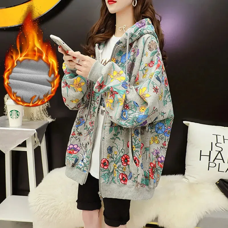 Lady Glams Casual Flower Print Hoodie: Blossom in Style