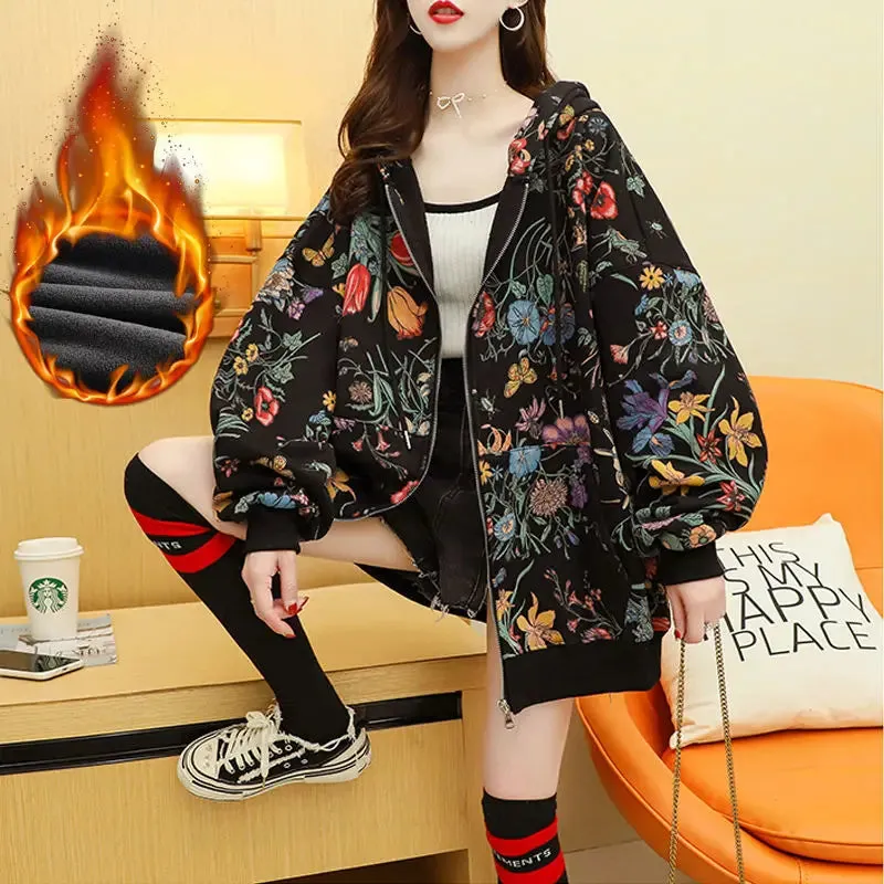 Lady Glams Casual Flower Print Hoodie: Blossom in Style