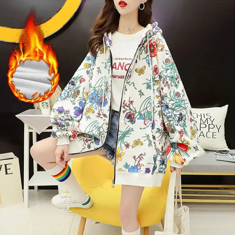 Lady Glams Casual Flower Print Hoodie: Blossom in Style