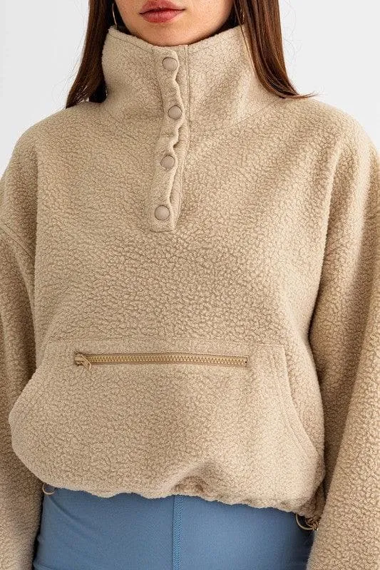 LE LIS Pocket Detail Boxy Fleece Pullover Sweater