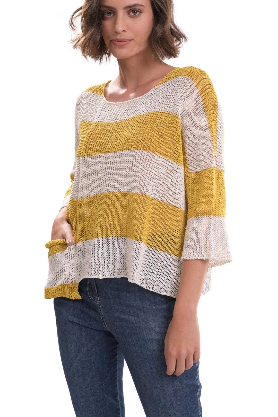 Luxe Pocket-Hem Sweater, Yellow