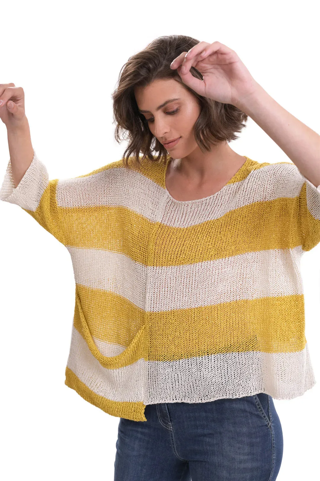 Luxe Pocket-Hem Sweater, Yellow