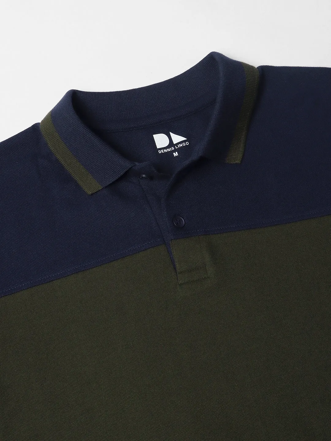 Men's Spread Collar Slim Fit Colorblock Olive T-shirt