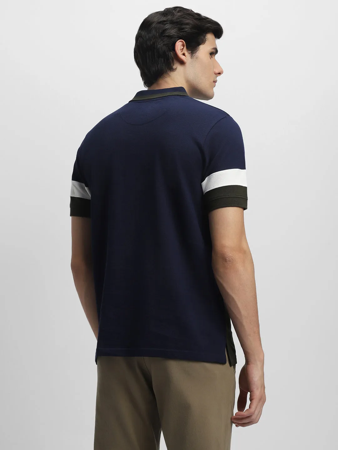 Men's Spread Collar Slim Fit Colorblock Olive T-shirt