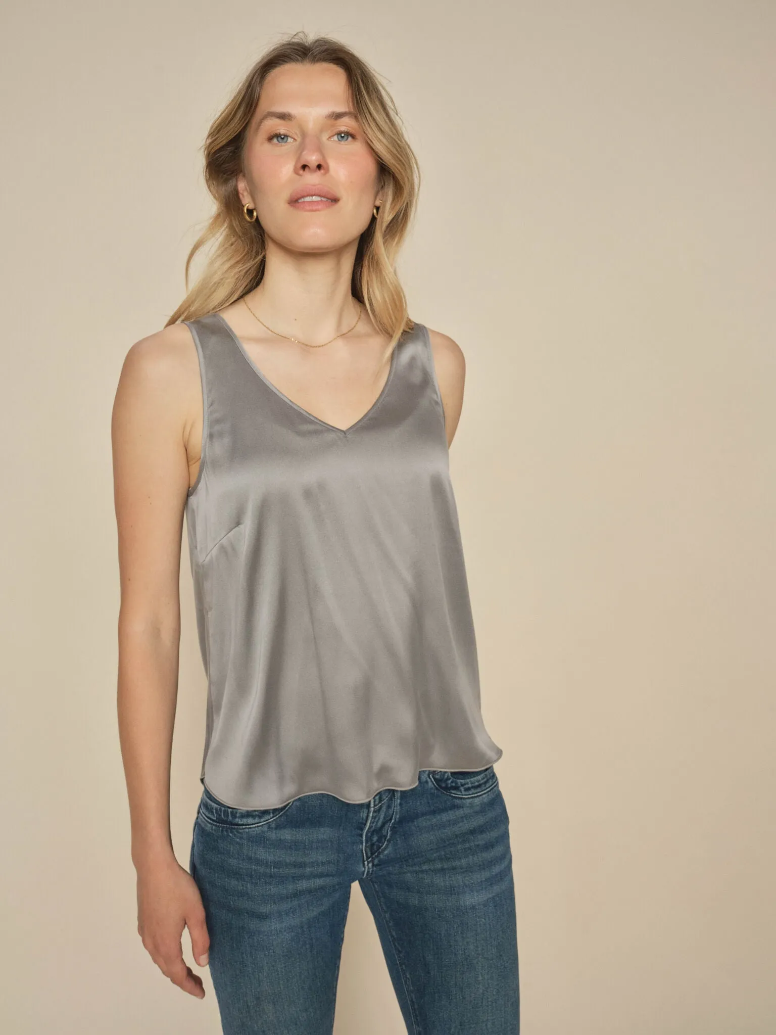 MMAstrid V-Neck Silk Tank Top