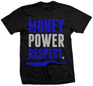 Money Power Respect - Racer Blue on  Black T-Shirt