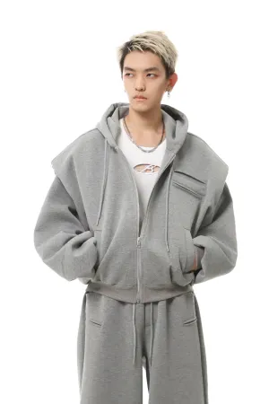 Oversized Cropped Zip Hoodie and Wide-Leg Sweatpant Tracksuit Set