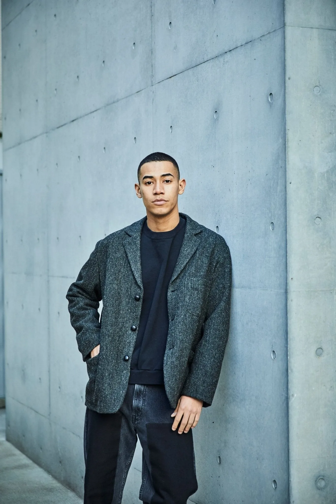 Relax Fit Harris Tweed Jacket Black