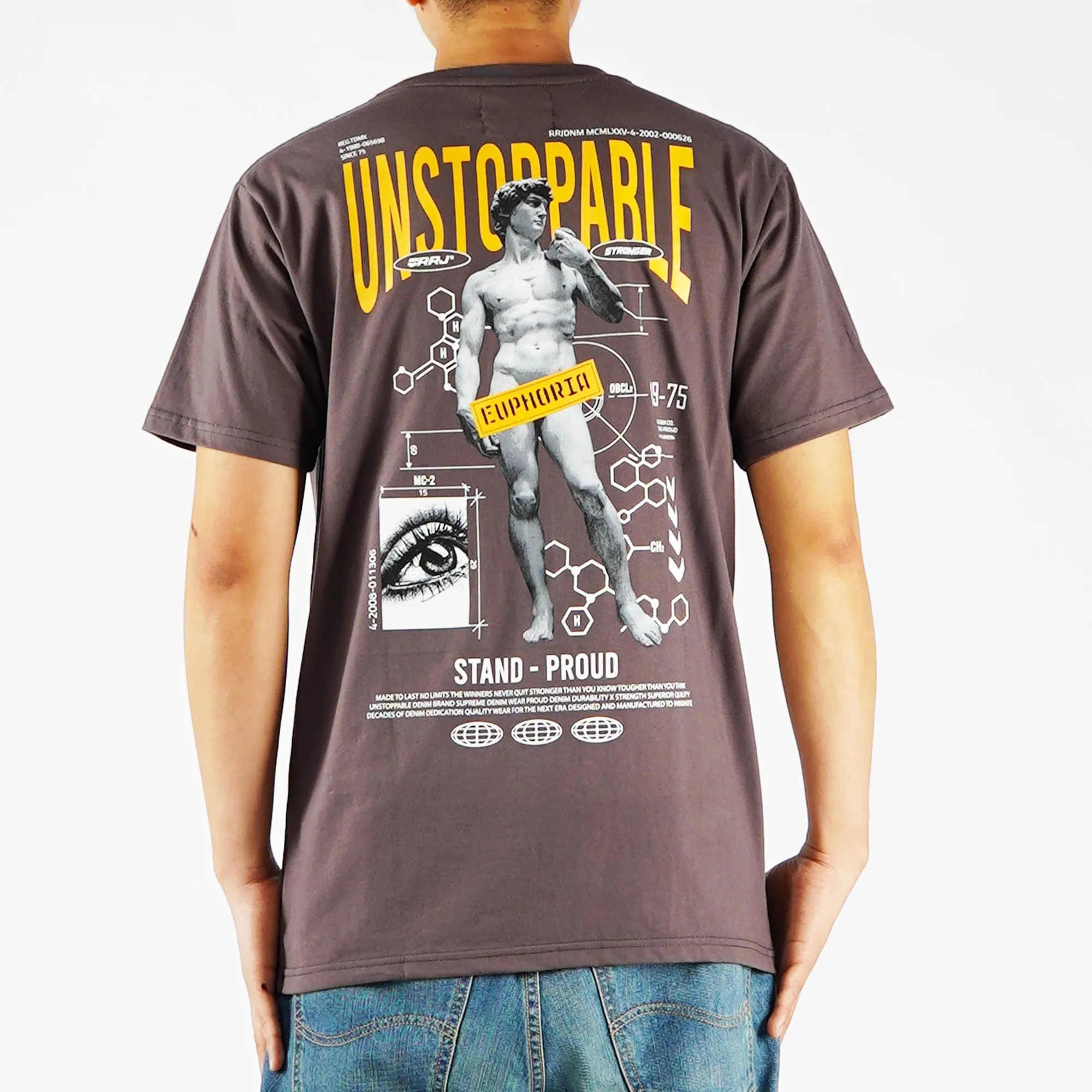 RRJ Basic Tees for Men Semi Body Fitting Shirt With Back Print Graphic CVC Jersey Fabric Round Neck Trendy fashion Casual Top Pavement T-shirt for Men 148084-U (Pavement)