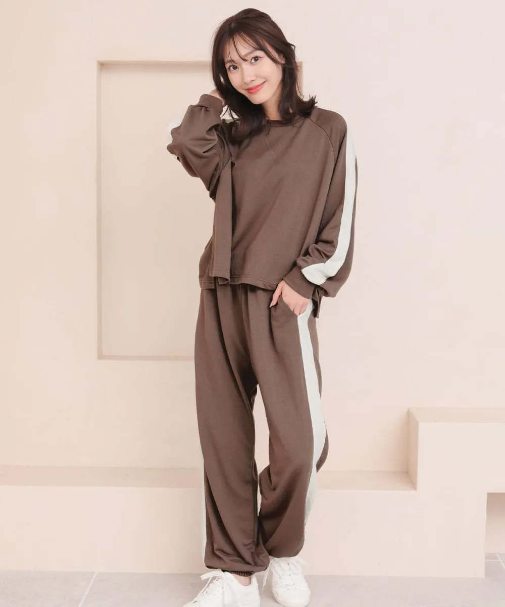 Side-line Sweat Long Sleeve Top-and-Bottom Set